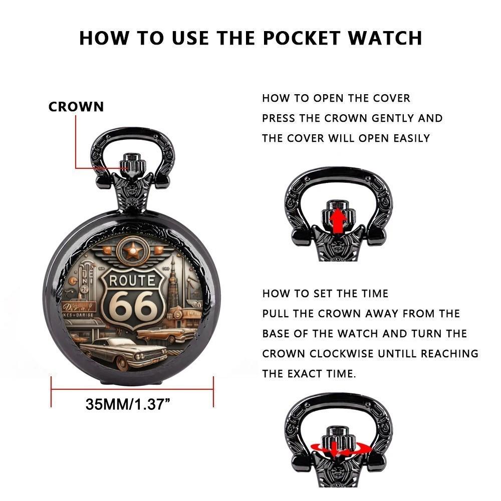 Antique Exquisite Route 66 American The Mother Road Pocket Watch Design, Precise Quartz Movement Watch Gift for Male and Kids