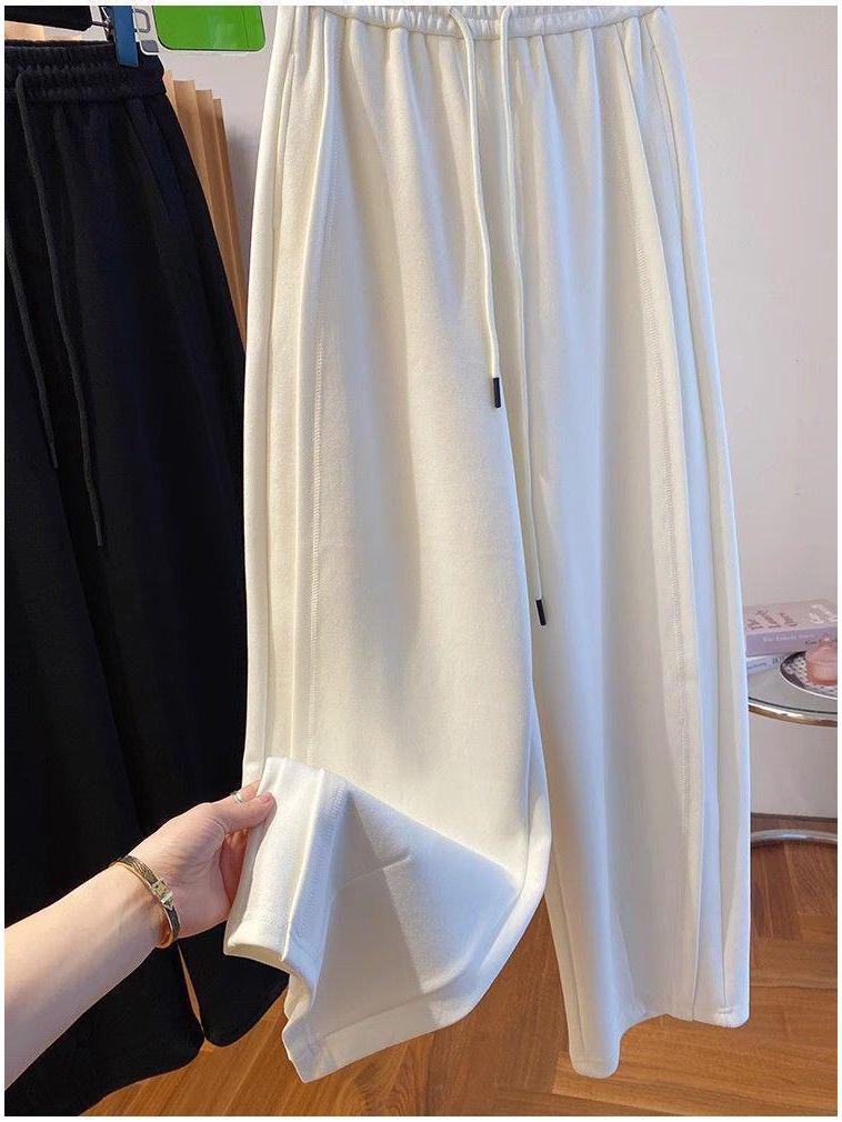 Plus Size High Waist Slimming Sweatpants - Spring New Style, Extra Large, Casual Drawstring, Straight Wide Leg for Women