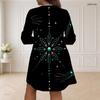 Women Plus Size V Neck Long Sleeve Black Floral Printed Loose Curved Hem Dress
