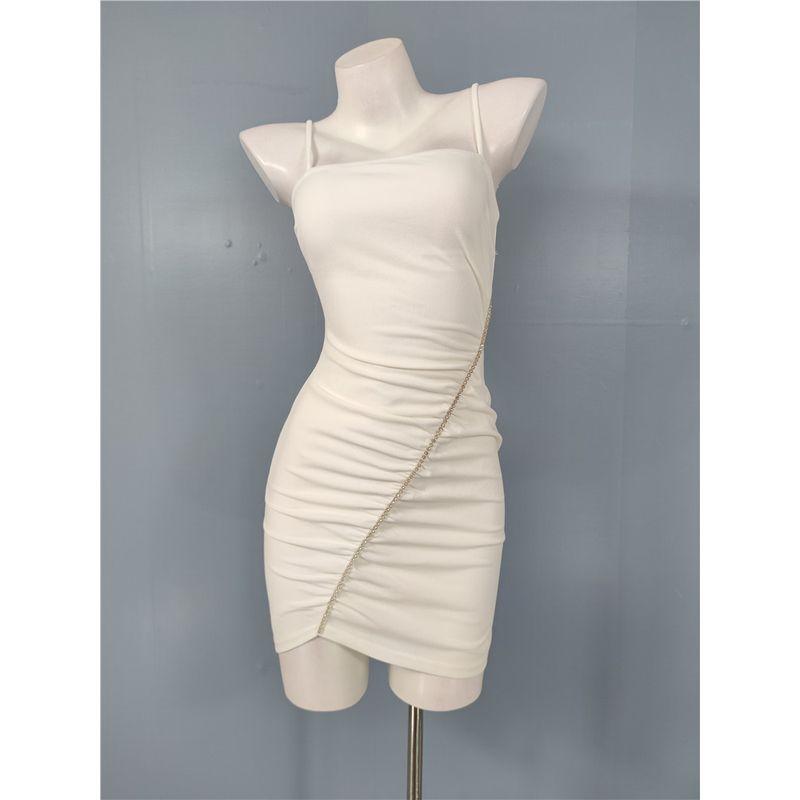 Foreign Trade Order Sexy Gyaru Sling Waist Hugging Slimming Pleat Diamond Decorations Fashion Summer New Sheath Short Dress