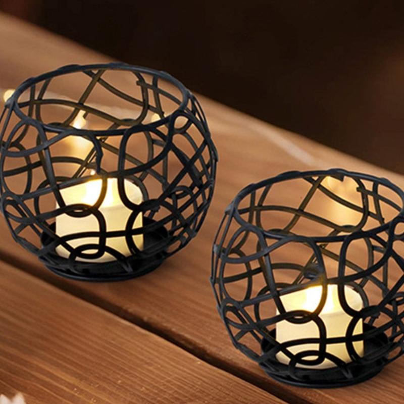 Geometric Metal Candle Holders for Tabletop Decors, Iron Wire Lantern Candle Stand with Round Base for Living Room, Bedsides, or Entryway