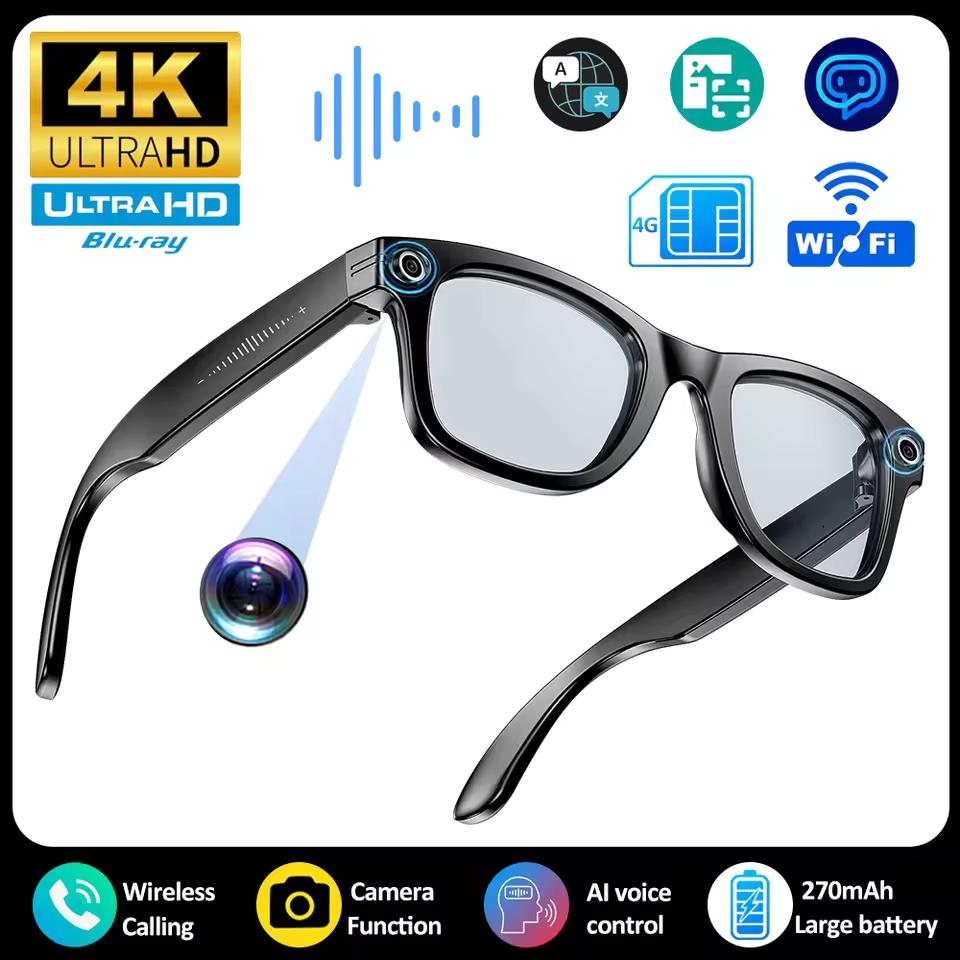 Neues Upgrade Intelligente Brille mit Kamera Videoaufnahme KI Fotoerkennung Bluetooth Anruf KI Übersetzung Sprach Sonnenbrille für Männer Frauen UV Schutz