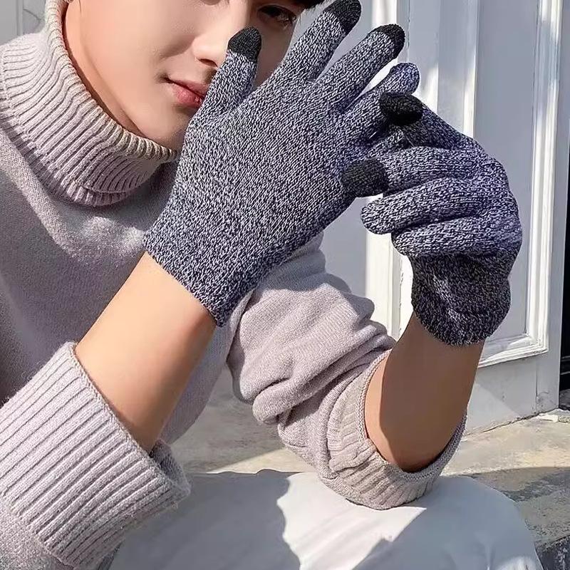 Winter Touchscreen Gloves Men Large Size Thermal Anti-Slip Cold Weather Riding Knitted Double Layer Thick Fleece Lined