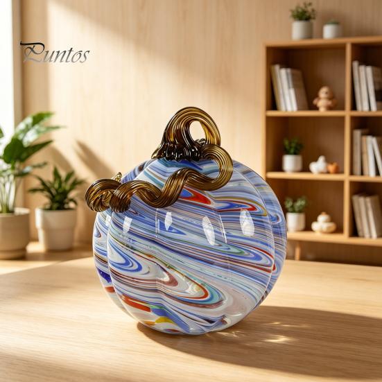 Cute Autumn Centerpiece Mini Hand Blown Glass Pumpkin Ornament, Collectible Thanksgiving Halloween Decoration Faux Crystal Hanging for Fall,