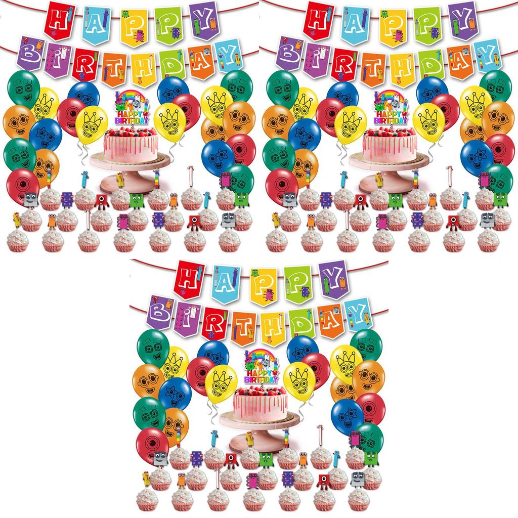 Vibrant Numberblocks Theme Balloon Pull Flag Set For Cheerful Party Decorations And Supplies