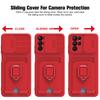 Slide Camera Ring Holder Case For Samsung S25 S24 S23 S22 Ultra Plus S20FE A23 A33 A53 A73 A52 A72 A51 A71 A31 Silicone Card Bag