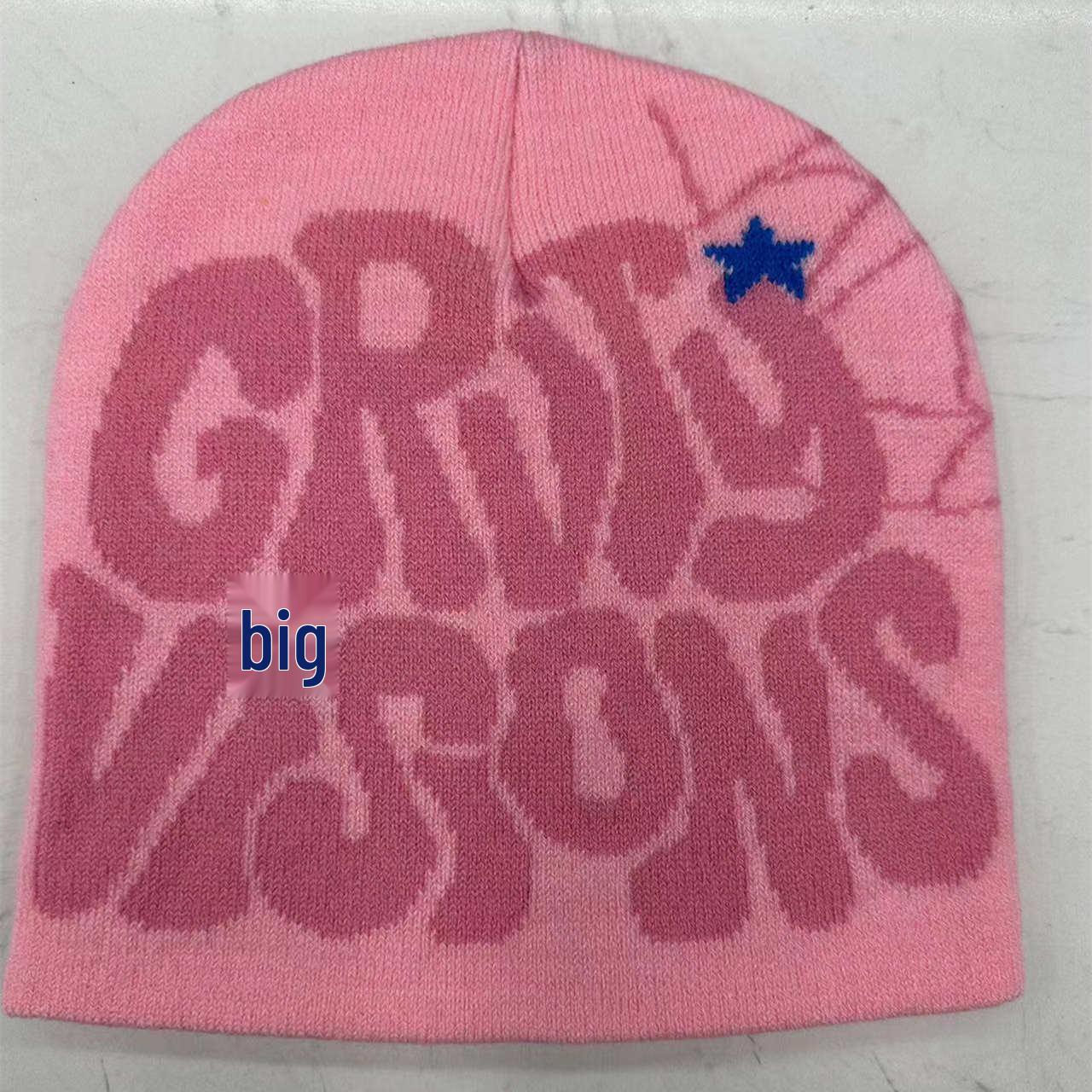 Осенне-зимняя унисекс уличная мода Жаккардовая вязаная шапка с буквами 22*22cm розовый