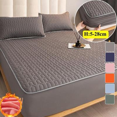 Thicken Quilting Process Fitted Sheet Bed Cover Mattress Protector,150x200 180x200 200x220,Solid Color No Pillowcase