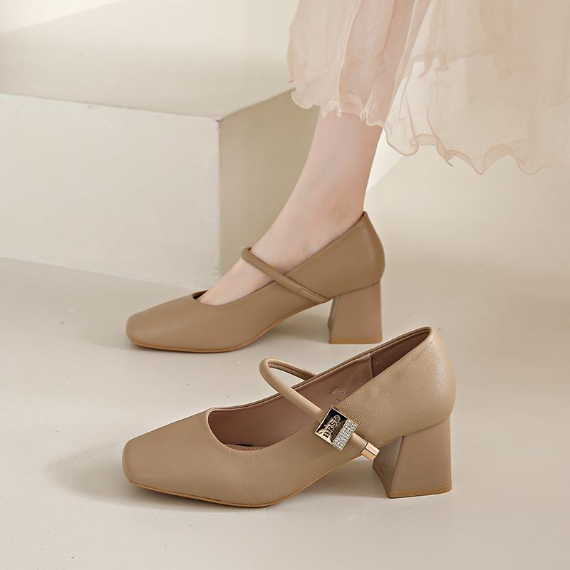 Fashion Thick Heel Women Mary Jane Shoes Fashion Square Toe Shoes 2025 Spring Ladies Elegant Party Dress Shoes