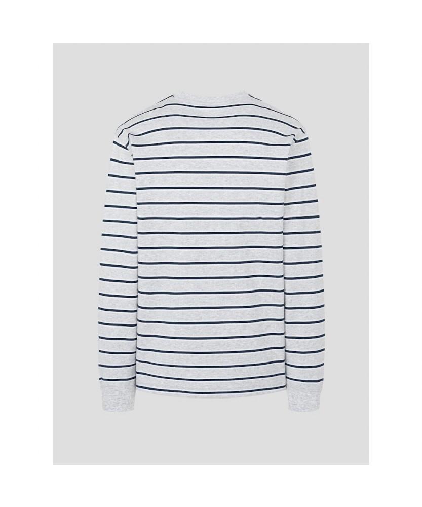 Binpolmen Multi-Stripe Round Neck Long Sleeve T-Shirt Gray