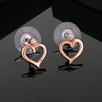Women's Heart Shaped Stud Earrings In Rose Gold with Austrian Crystals