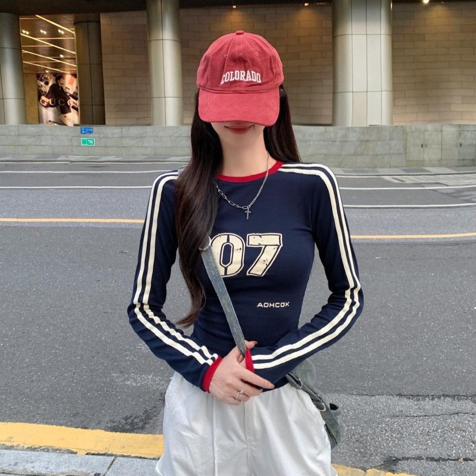 Japanese Y2k Letter Print T Shirt Vintage Harajuku Long Sleeve Jersey T-shirt American Retro Streetwear 2000s Aesthetics