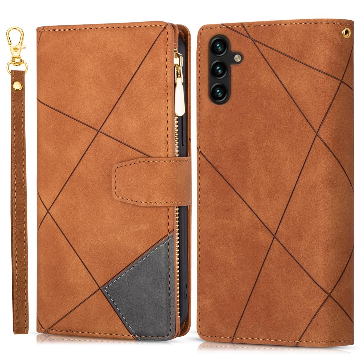 

For Samsung Galaxy A16 4G/5G Wallet Case Color Splicing Leather Phone Cover with Stand Brown