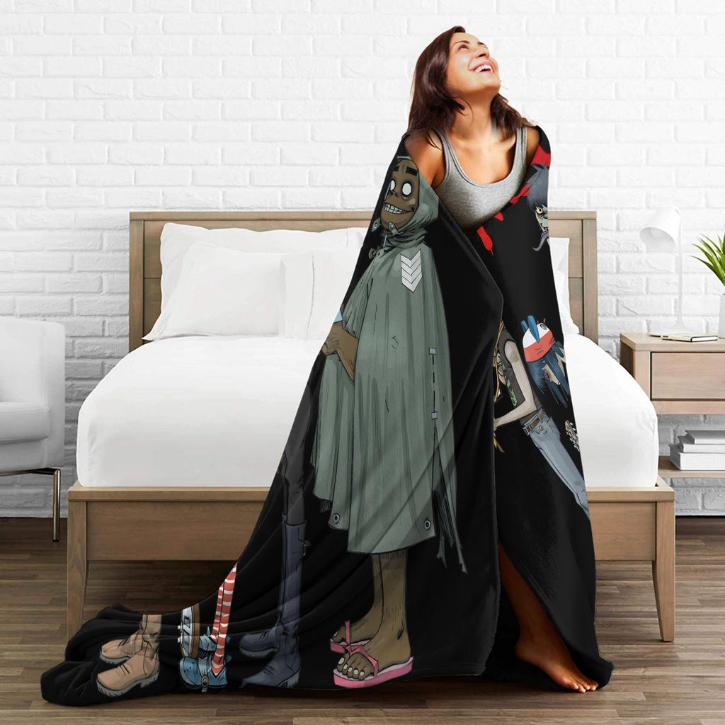 Music Band Gorillaz Punk Rock Blanket Warm Print Plush Throw Blanket For Home Decor Travel Flannel Bedspread Bed Cover