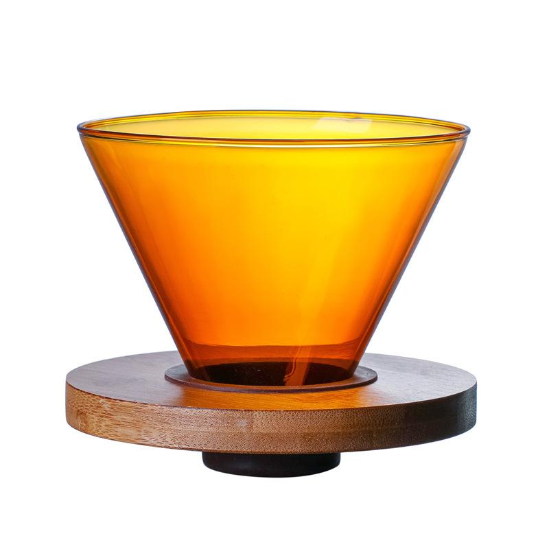 Hoge Borosilicaat Glazen Glanzende Streep Koffiefilterbeker Koffiepot met Houten Dienblad, Waaiervormige Trechter V60 Filterpapier single