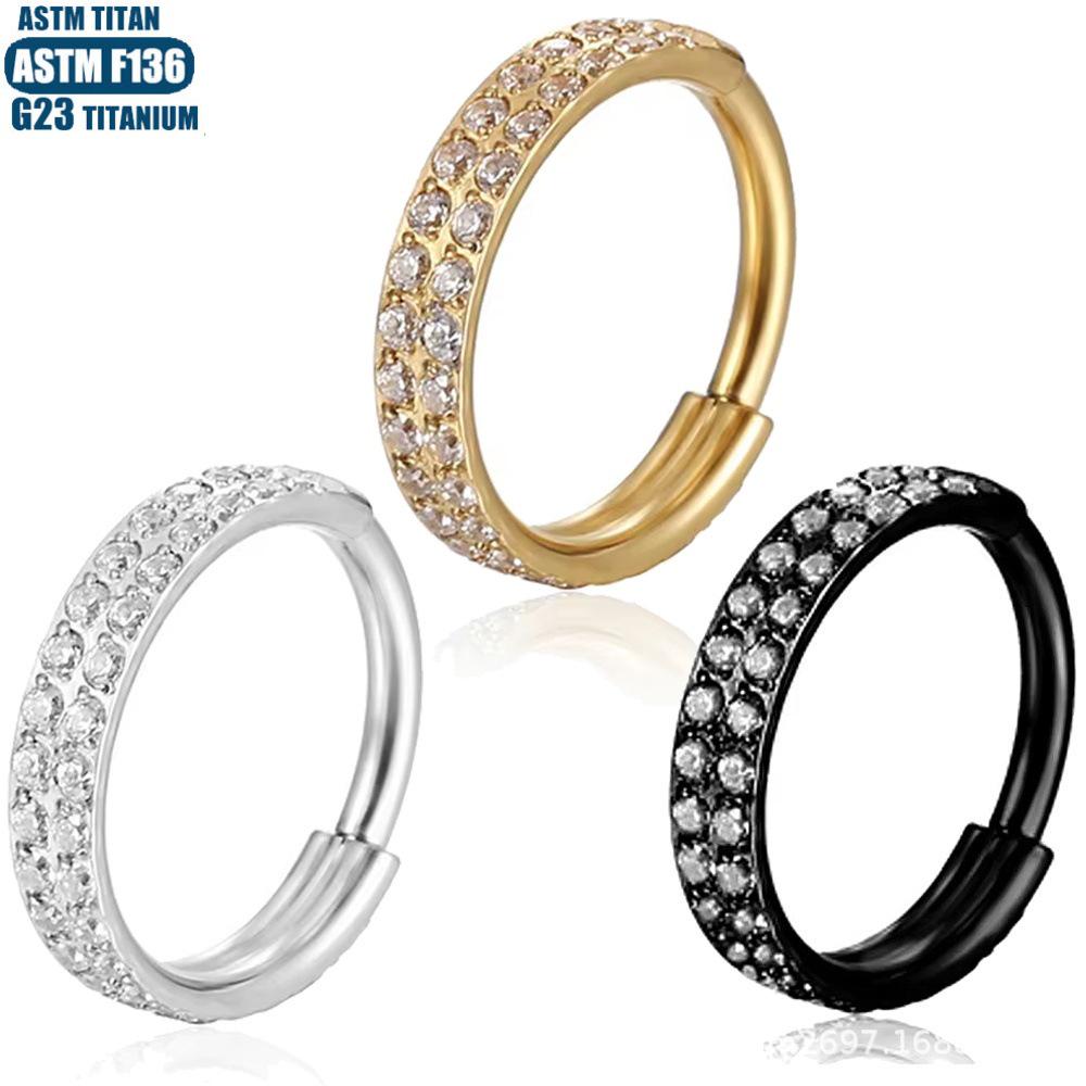 Titanium Seamless Septum Ring with Inlaid Rhinestone Earrings & Tragus Piercing Jewelry.