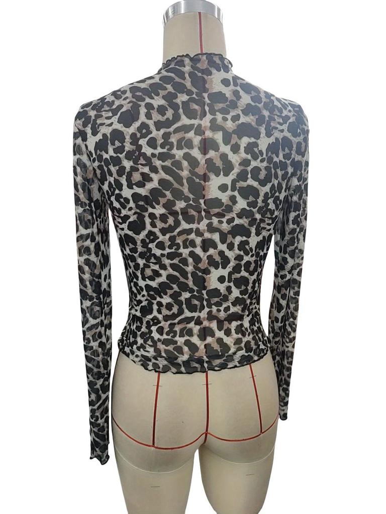 2025 Women's Sexy Leopard Print Mesh Trim Bodysuit Top