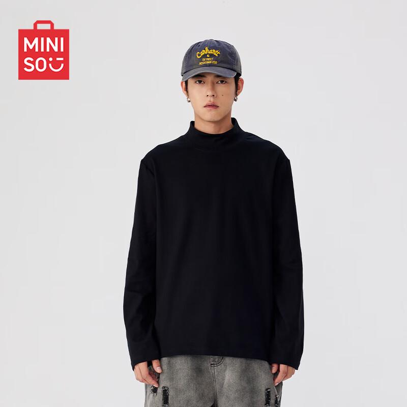 MINISO Men's Fleece-Lined Half-High Neck Long Sleeve Tee