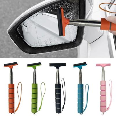 Car Rearview Mirror Wiper Stainless Steel Telescopic Retractable Wiper Brush Window Wash Cleaning Brush Handheld Wiper