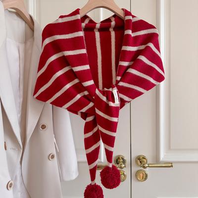 Knitted Scarf Women  Wool Winter Warm Scarves Bright Ball Stripe Design Thickened Shawl Soft Triangle  Pashmina Neck