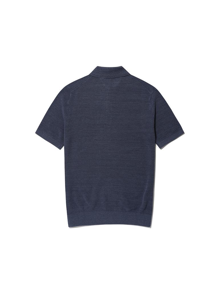 OLZEN Men'S Slub Pique Collar Short Sleeve Tee_Zbg3Et1271Bl