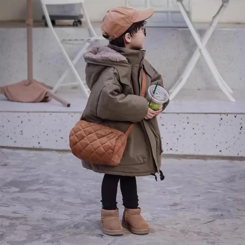 Boys Autumn and Winter Solid Color Hooded Padded and Thickened Jacket