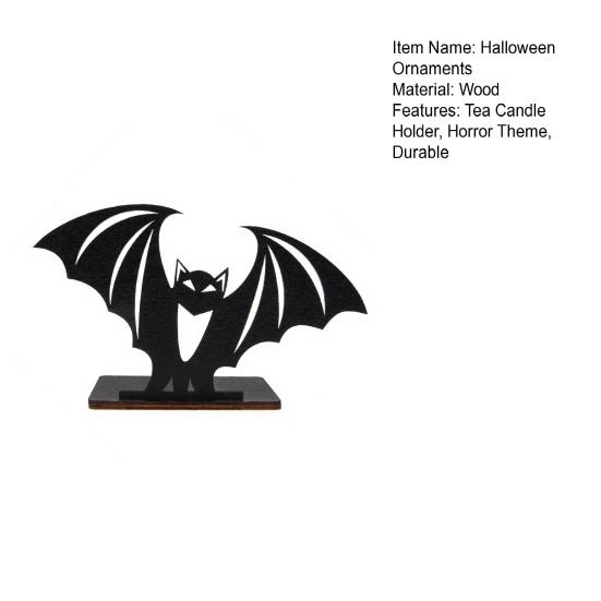Stable Wooden Candle Holder Halloween Bat Ornament, Solid Wood Tea Holder, Small Holders Spooky Decoration, for Desktop Electronic Candles Decor