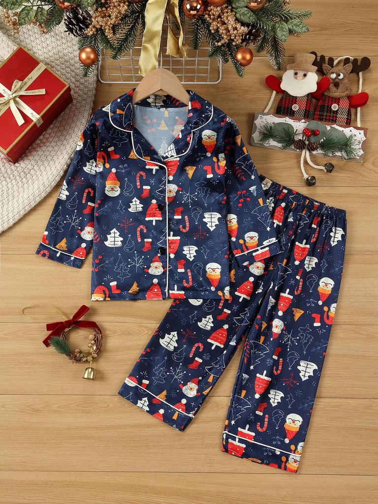 Through 1615 Autumn Flame-Retardant Christmas Pajamas Set for Kids - Festive Print Sleepwear