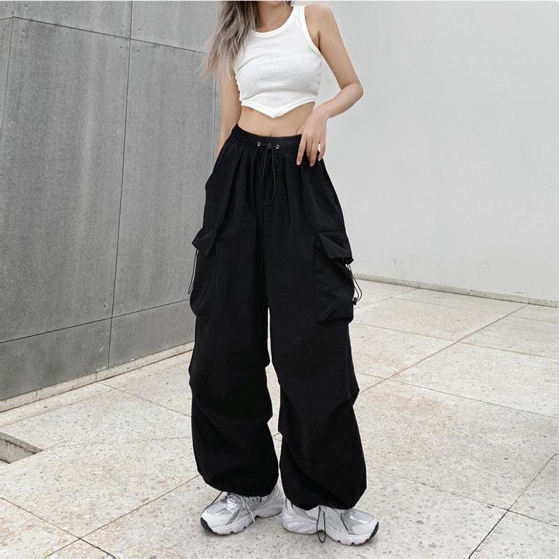 Y2K Frauen Streetwear Cargo Hosen Harajuku Casual Solide Baggy Gerade Hosen Mode Breite Bein Taschen Joggers Hosen