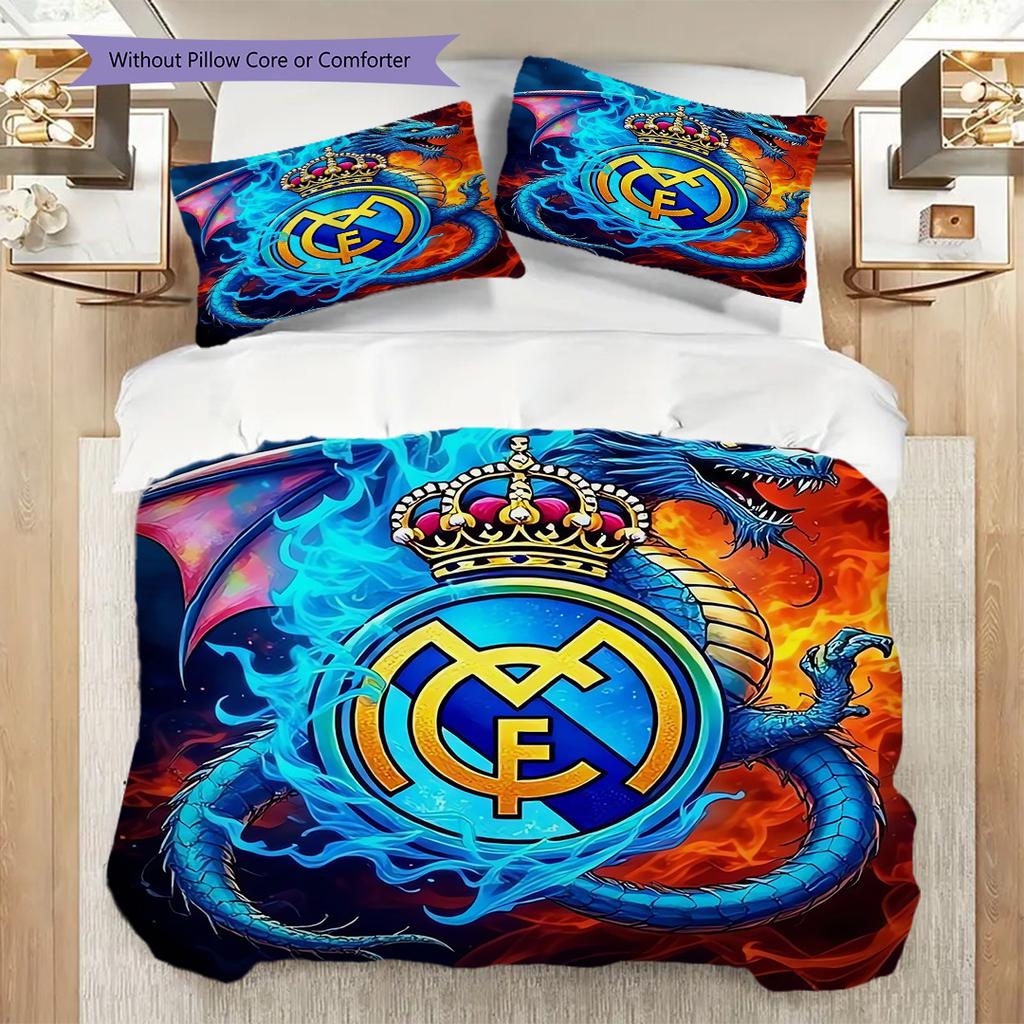 Real Madrid CF Vzorované povlečení Sada prošívaných dek s povlakem na polštář Domácí dekorace Narozeninový dárek (1 * povlak na přikrývku + 2 * povlak na polštář, bez výplně)