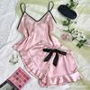 Women's Summer Silk Satin Pajama Set Sexy Camisole Shorts Loungewear Lightweight Breathable Sleepwear