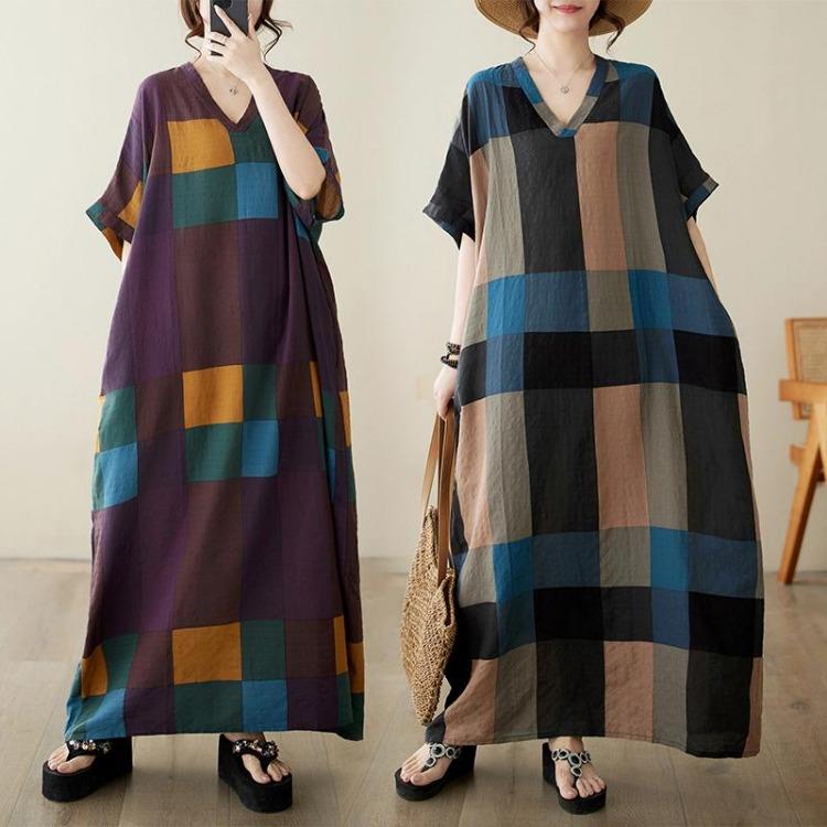 Women Summer Boho Floral Maxi Dress Plus Size Loose V Neck Oversized Sundress Big 9052