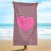 Pink Heart Striped Beach Towel Cute Coquette Style Quick Dry Sandproof Absorbent Towel for Summer Beach Travel Vacation