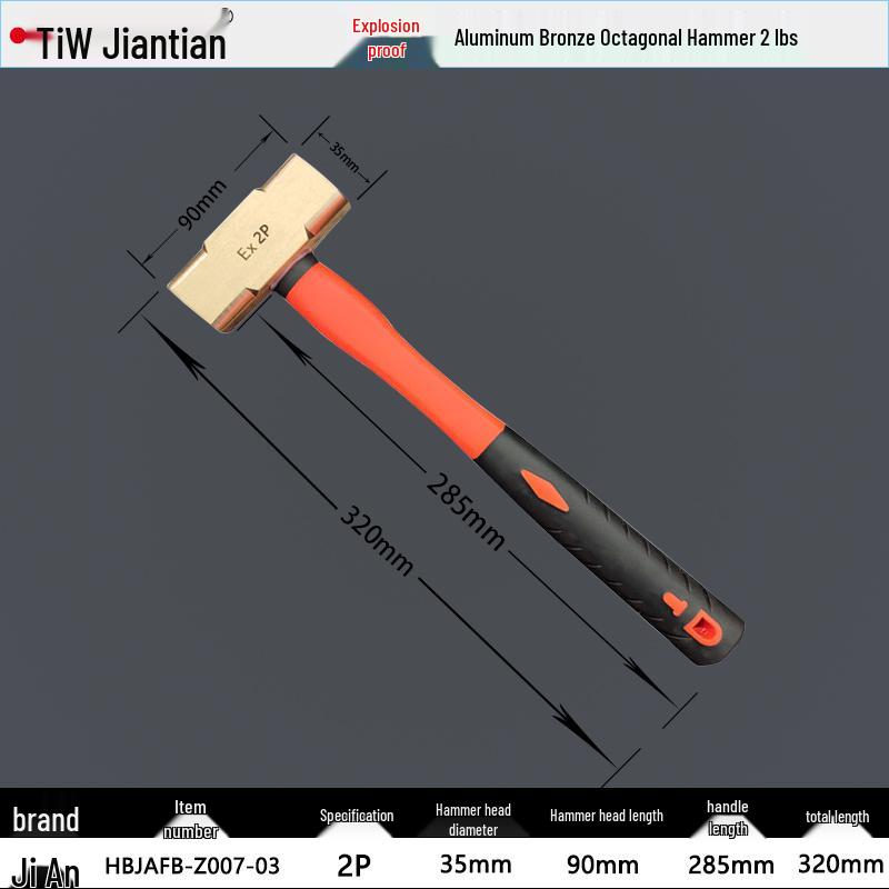 Octagonal Pure Copper Hammer - Square Head, Small and Large Options, for Equipment Repair and Explosion-Proof Applications.