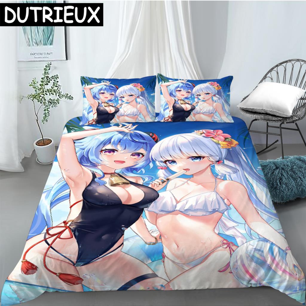 Hot Sale Game Anime Genshin Impact Printed Bedding Set Duvet Covers Pillowcases Comforter Bedding Set Bedclothes Duvet Cover 03