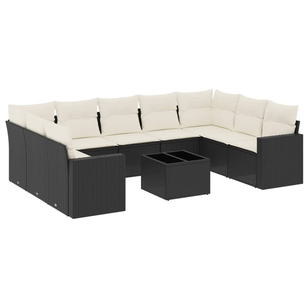 Vidaxl 10-Cz. Garden Lounge Set, Cushions Black Rattan Pe