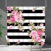 Shower Curtain Waterproof and Mildew-proof Digital Printing Horizontal Strip Plant Flower Printing Shower Curtain Partition Curtain Free Punching