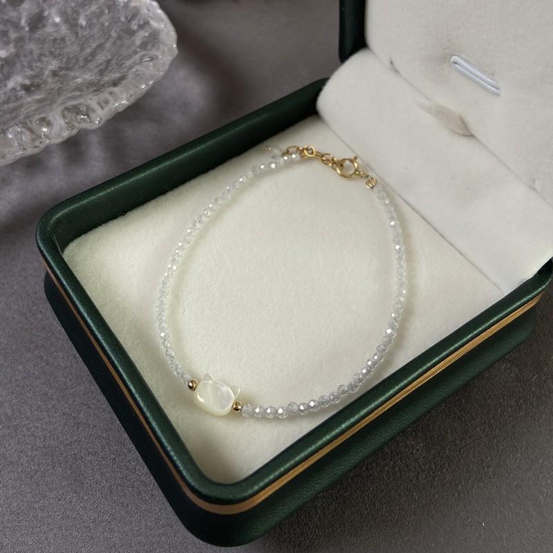 Adjustable 14K Gold Plated Cat Bracelet With Natural Crystal Black Spinel Beads Handmade Animal Charm Jewelry Women