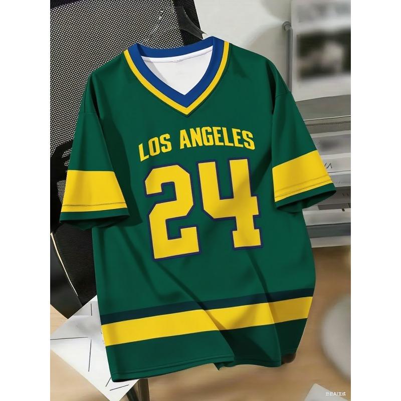 Men's Los Angeles NO.24 Print V-Neck Short Sleeve T-Shirt Summer Graphic Tee Baseball Jerseys Plus Size Women's Sport T-Shirt
