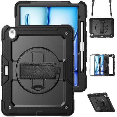 Pour iPad (A16) 11ème Air 11 Air 13 M3 () - Housse de protection robuste avec protection d'écran, bandoulière et porte-stylo