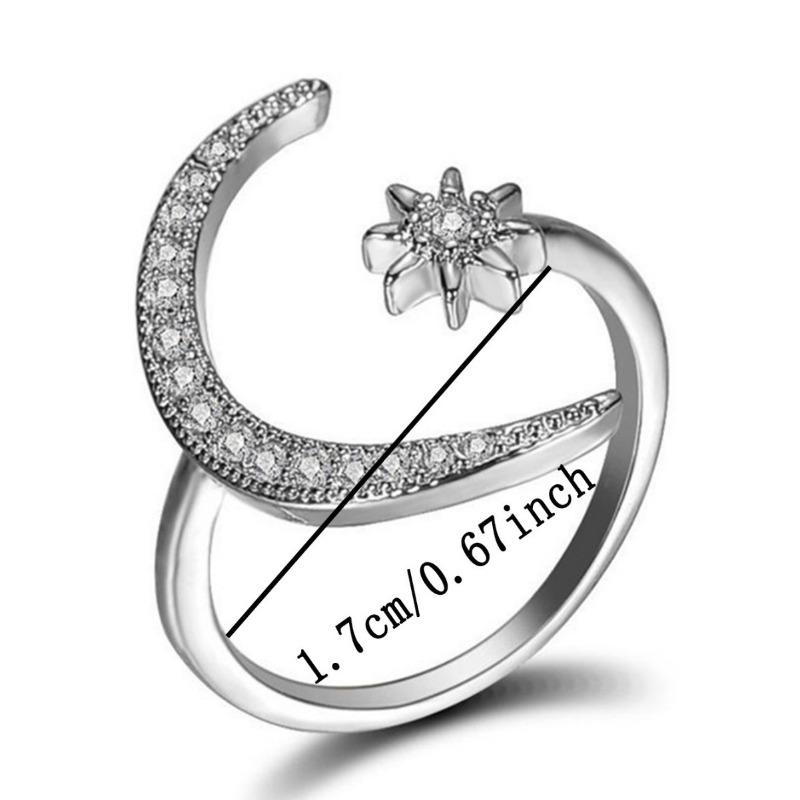 Crescent Moon Star Zircon Open Rings Engagement Wedding Rings for Bride Princess