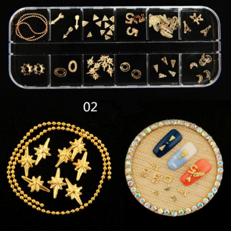 12 Grids Colorful Crystal Nail Art Rhinestones Acrylic Nail Stones Beads Studs Flat Back Shiny Tips 3D Nails Art Decorations