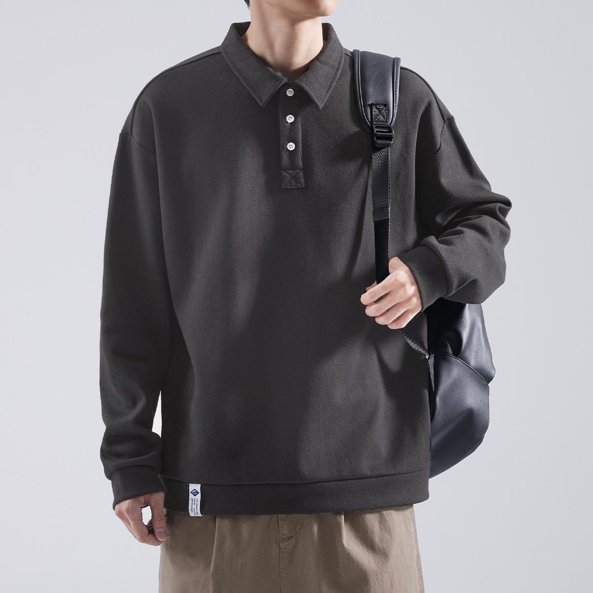 

Мужская футболка-поло с длинными рукавами Hansca, простая и свободная, тяжелый свитер-пуловер для мужчин 4XL темно-серого