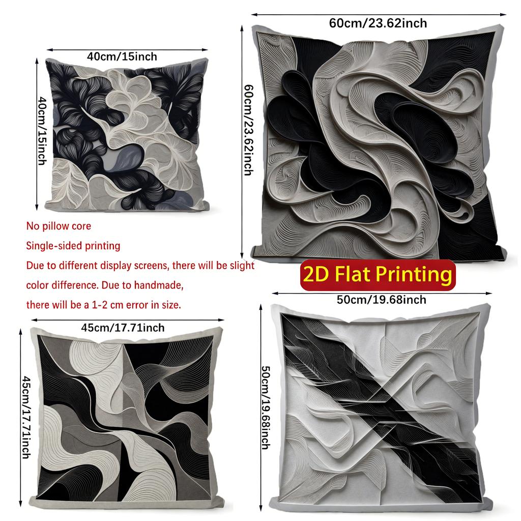 2D Abstract Black & White Patterned Throw Pillows Pattern Cushion Cover Suitable For Sofa Bedroom Car Pillow Cover
