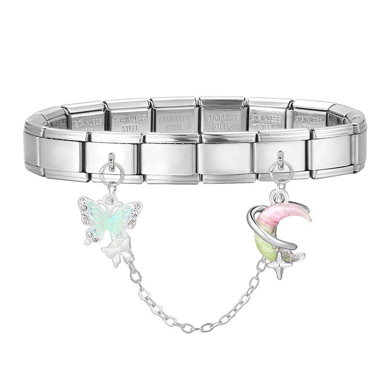 Dreamy Butterfly Moon Star Tulip Tassel Chain Italian Charm Links Fit 9MM Stainless Steel Bracelet Women DIY Making Jewelry