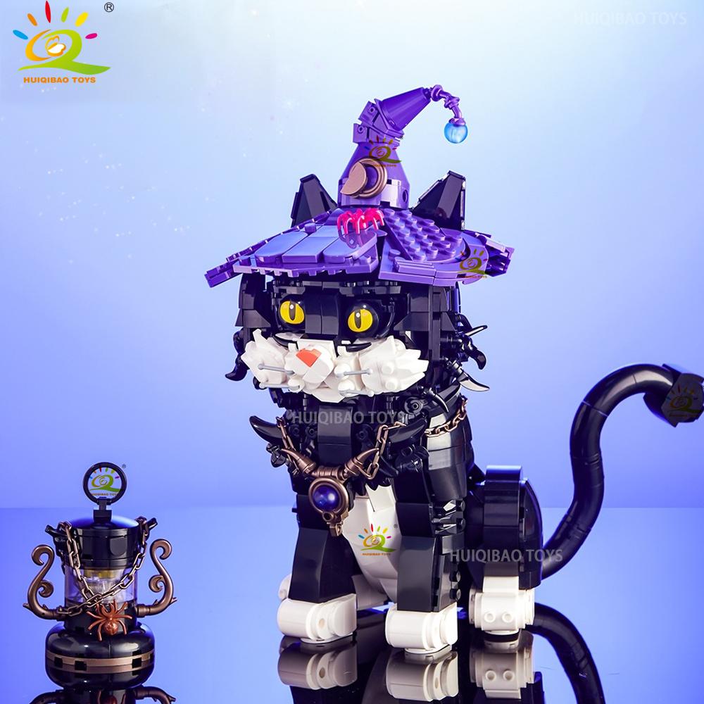 Non-Toxic Halloween Wizard Cat Dog Ghosts Pumpkin Houses Model Building Block Diy Haunted House Bat Bricks Toys For Adult Gift