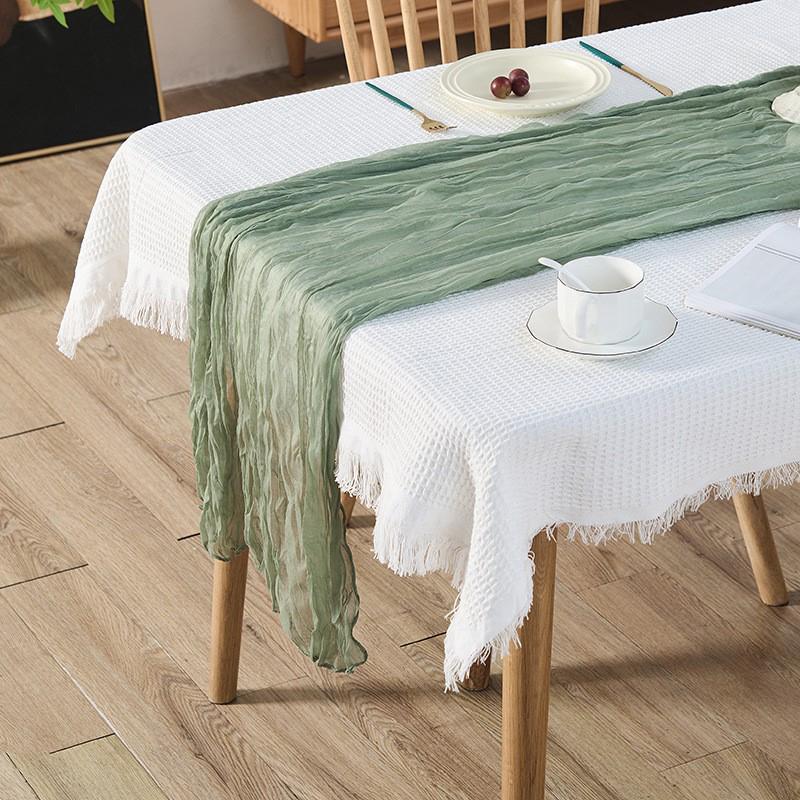180*90/90*340Cm Cheesecloth Table Runner Gauze Tablecloth Semi-Sheer Crinkle Table Cover Boho Rustic Decorations Bridal Shower