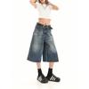 Summer American Retro Loose Small Man Distressed Cropped Denim High Street Design Sense Wide-leg 7-point Pants Summer