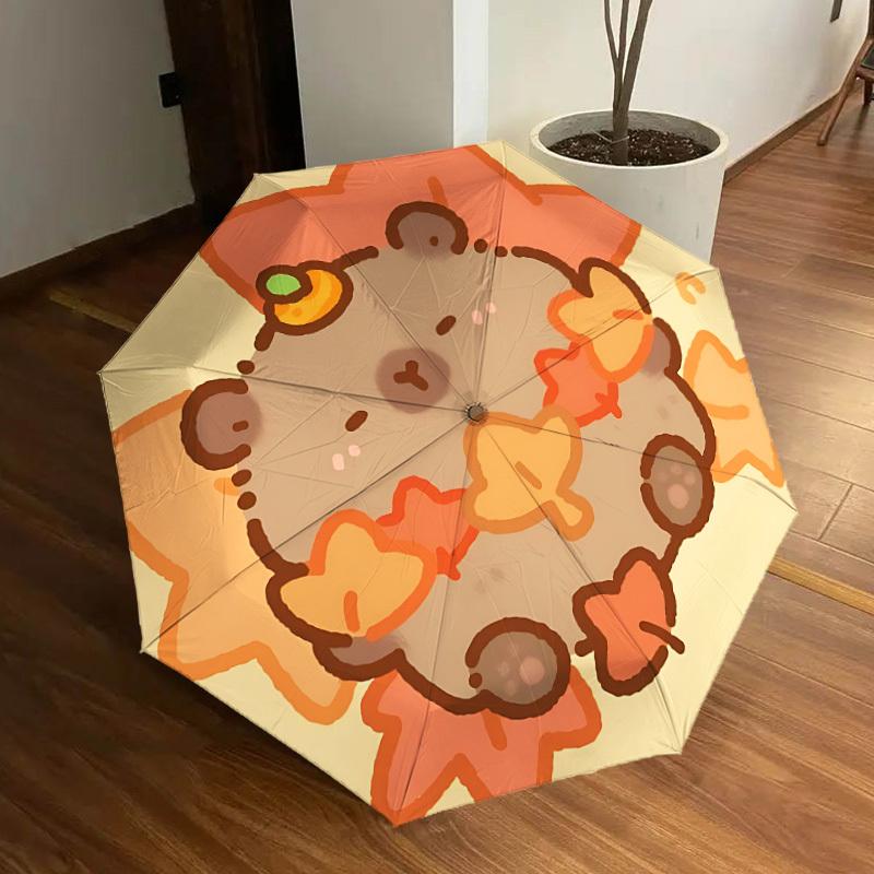 

1pc Autumn Capybara Leaves Automatic Open/Close Umbrella, Halloween & Gifts - Ideal for Daily, Formal, Party Use, Durable Canopy yy251011008