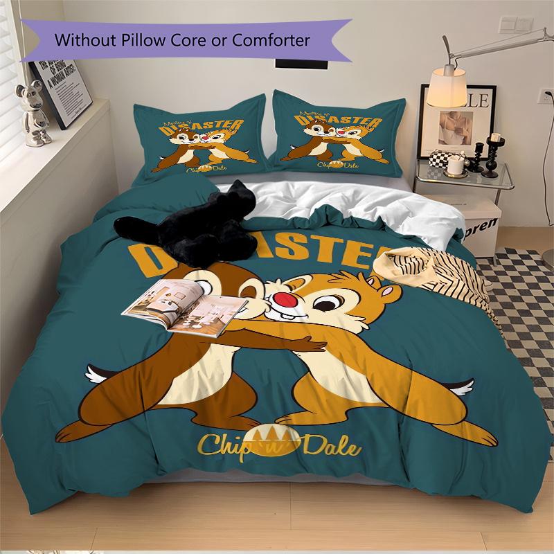 3pcs Chip 'n' Dale Masters of Disaster Print Bedding Set (1 Cover + 2 Pillowcases, Without Inserts)